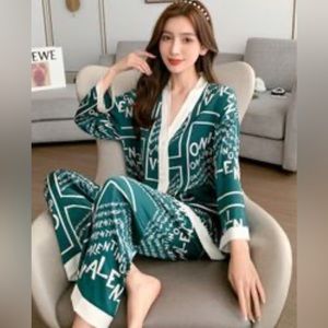 Valentino Teal and White Women's Pajama Set